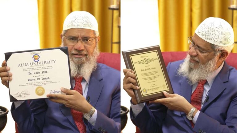 Muslim Scholar Dr. Zakir Naik Receives Prestigious Awards from ALIM University Dr. Ammaar Saeed